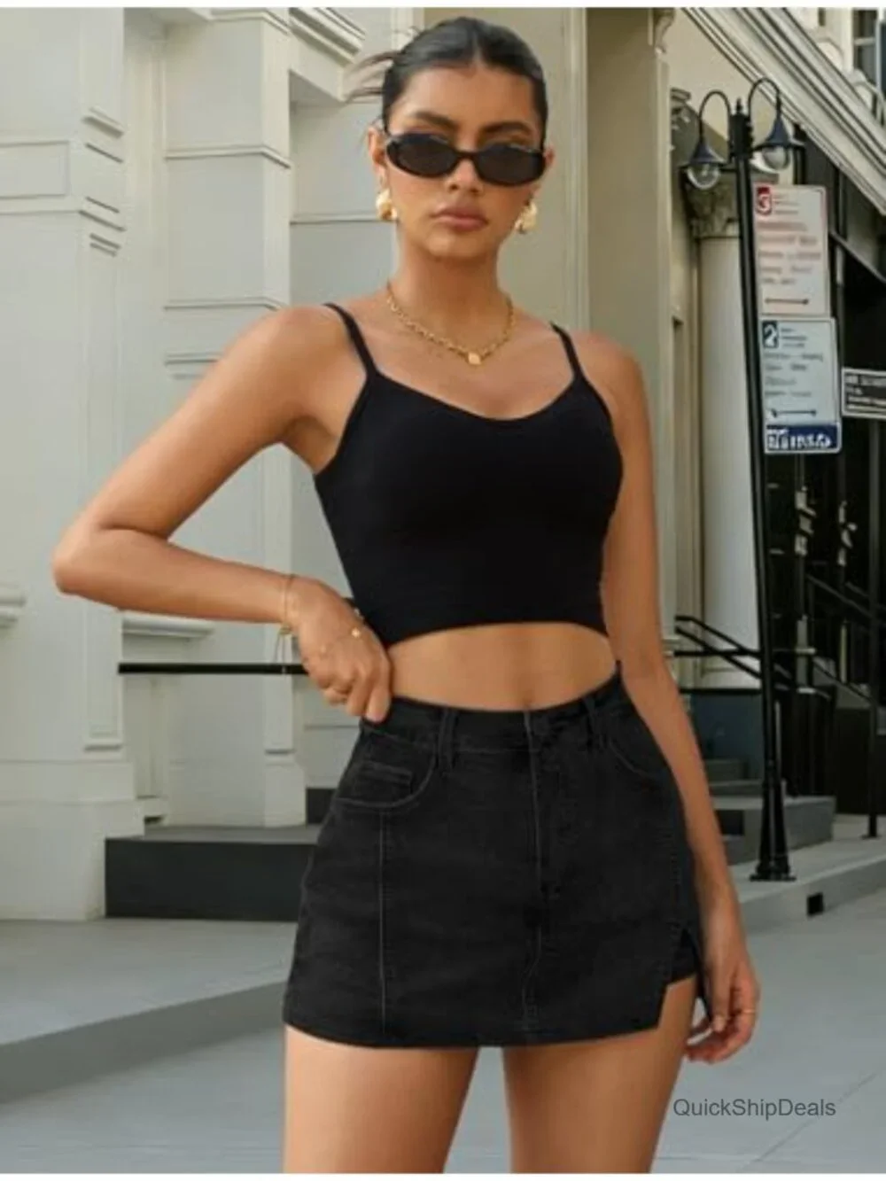 High Waisted Denim Skort for Women Side Split Mini Skirt with Pockets